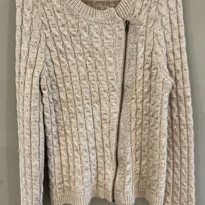 Hawthorn Women L Chunky Cable Knit‎ Zip Front Sweater Wool Cashmere? Preppy Cozy
